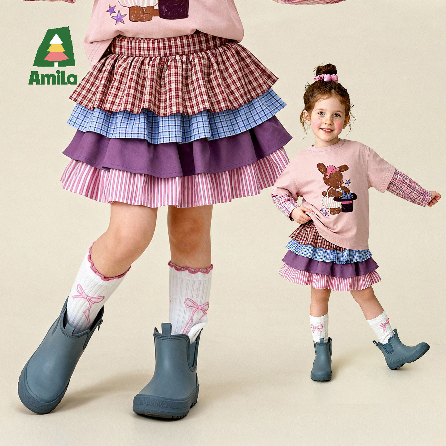 Amila女童半身裙2026新款春季儿童蛋糕裙洋气时髦春装宝宝短裙子,童装/婴儿装/亲子装,半身裙,淘宝优惠券,粉丝福利购,淘宝优惠卷