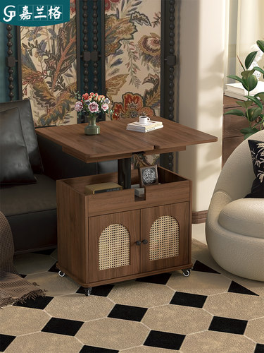 实木可移动茶几客厅家用2025新款升降茶几沙发边几侧边柜桌子9J60