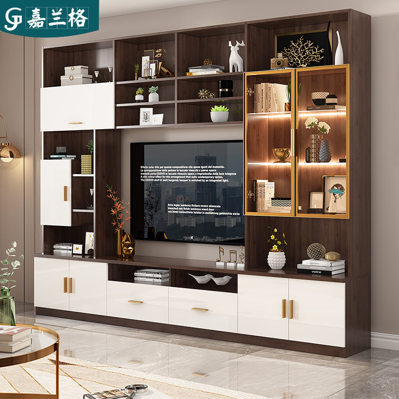 轻奢简约电视柜背景墙一体组合客厅高款落地墙柜展示柜定制9d-802