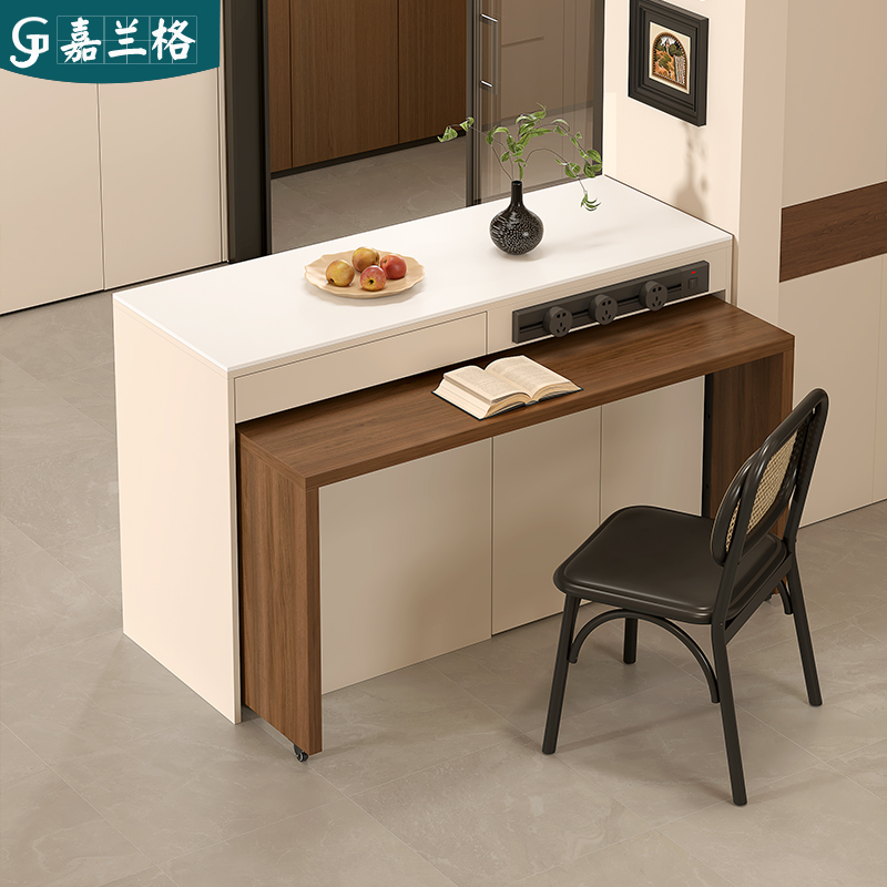 实木岩板厨房岛台餐桌一体