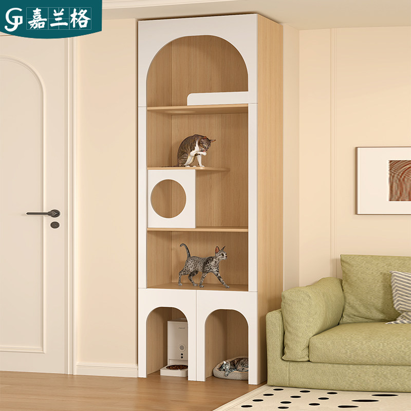 定制阳台柜实木猫窝猫别墅储物柜猫窝爬架一体置物架猫屋柜子9Y25,住宅家具,阳台柜,淘宝优惠券,粉丝福利购,淘宝优惠卷