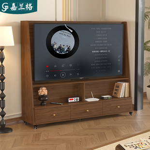 实木电视柜客厅家用可移动电视柜带轮小户型落地电视机支架9D141