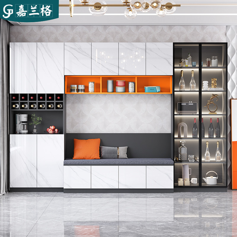 轻奢卡座餐边柜一体靠墙高柜酒柜客餐厅家用多功能储物收纳柜定制