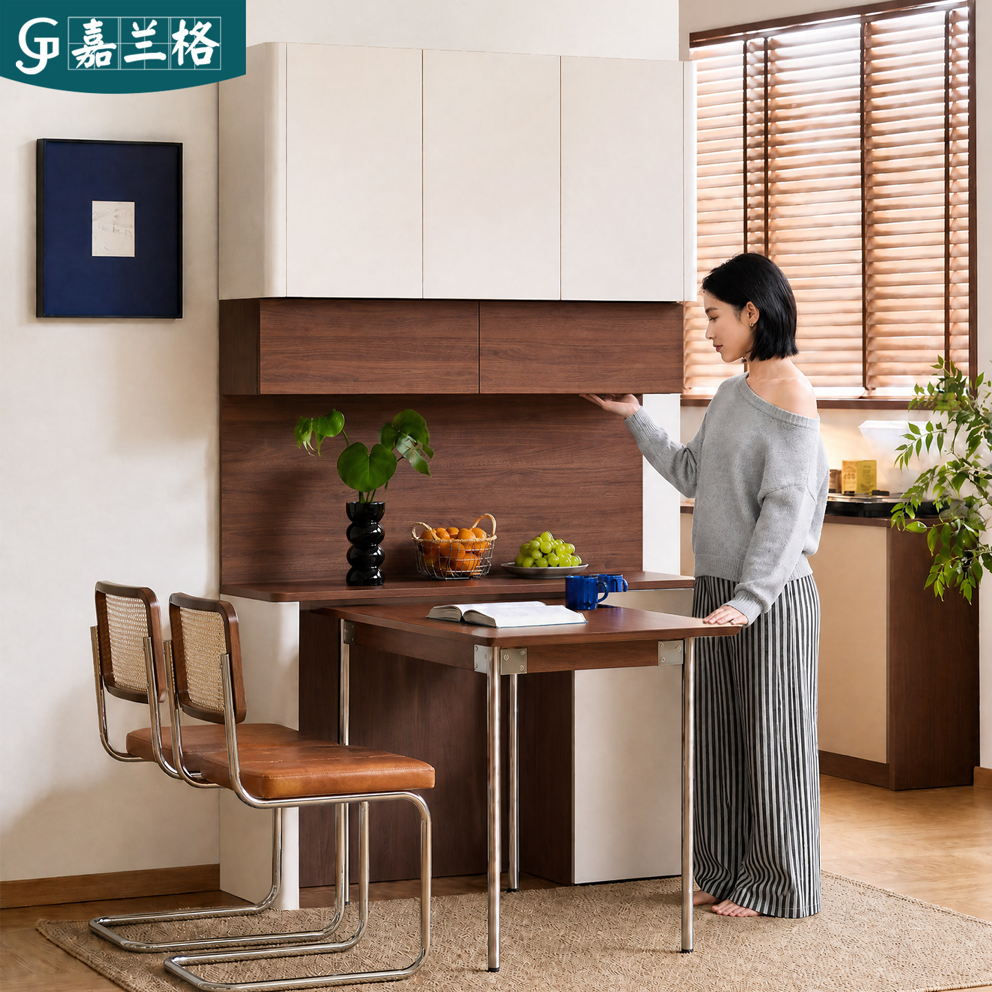 实木靠墙落地餐边柜客厅储物