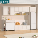 法式 冰箱柜组合9G264 奶油风岩板折叠餐桌卡座餐边柜一体柜嵌入式