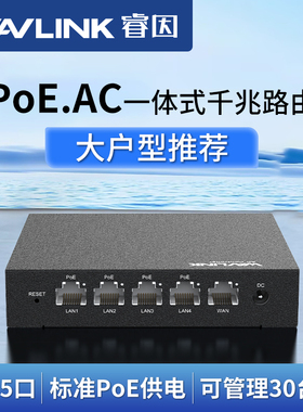 WAVLINK睿因一体式千兆路由器AP管理PoE供电三合一无线控制器一体化千兆路由5口交换机企业级高端家用全覆盖