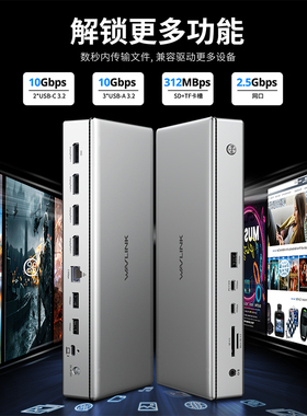 wavlink睿因type-c扩展坞双屏【同显/异显】扩展器笔记本多功能工作站扩展15合1双8K高清多接口扩展器转接头