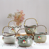 多肉花盆粗陶绿植盆栽壁挂垂吊桌面个性 包邮 创意陶瓷提篮特价 清仓