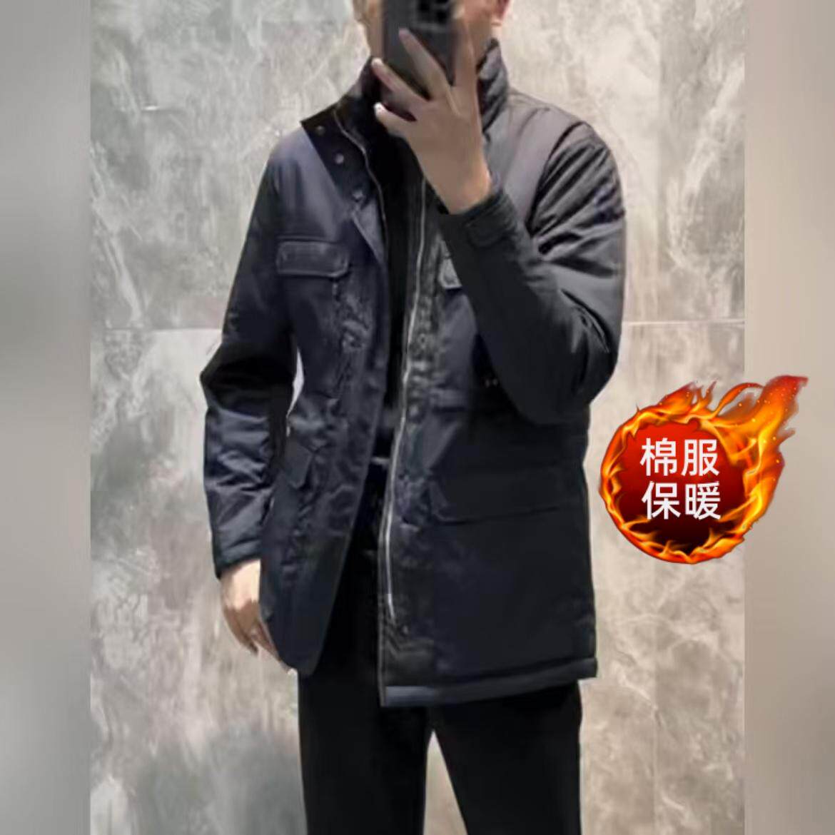 0358秋冬季新款欧货时尚多口袋立领男士薄棉夹克潮流外套棉服男装