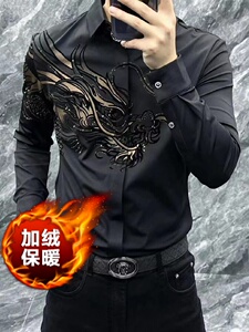 2086新款欧货春秋季衬衫男士烫钻长袖上衣商务休闲衬衣男时尚潮流