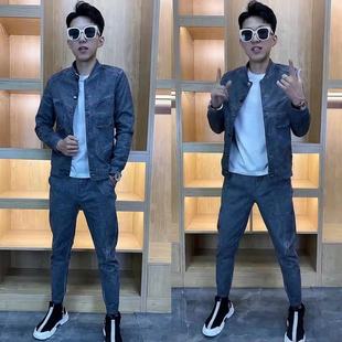 套个性 2166春秋男士 运动套装 时尚 帅气 洋气牛仔休闲潮流两件套秋装