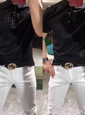 22818夏季欧货POLO衫男士小衫时尚条纹上衣百搭商务短袖t恤打底衫