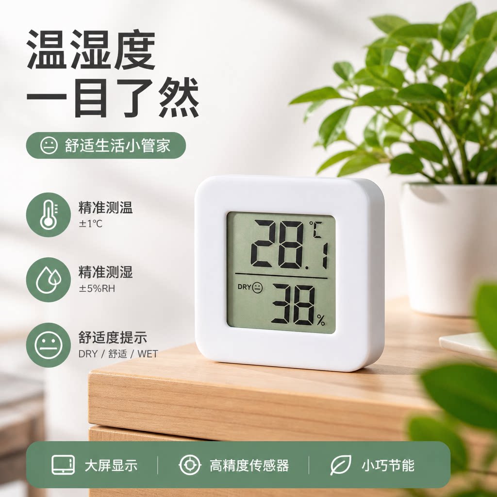 精准数显温度计桌面电子温湿度计闹钟母婴家用壁挂温湿度室内室外