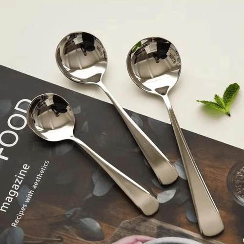 304不锈钢圆头吃饭干饭勺子网红勺加厚韩式调羹家用圆头汤匙餐勺