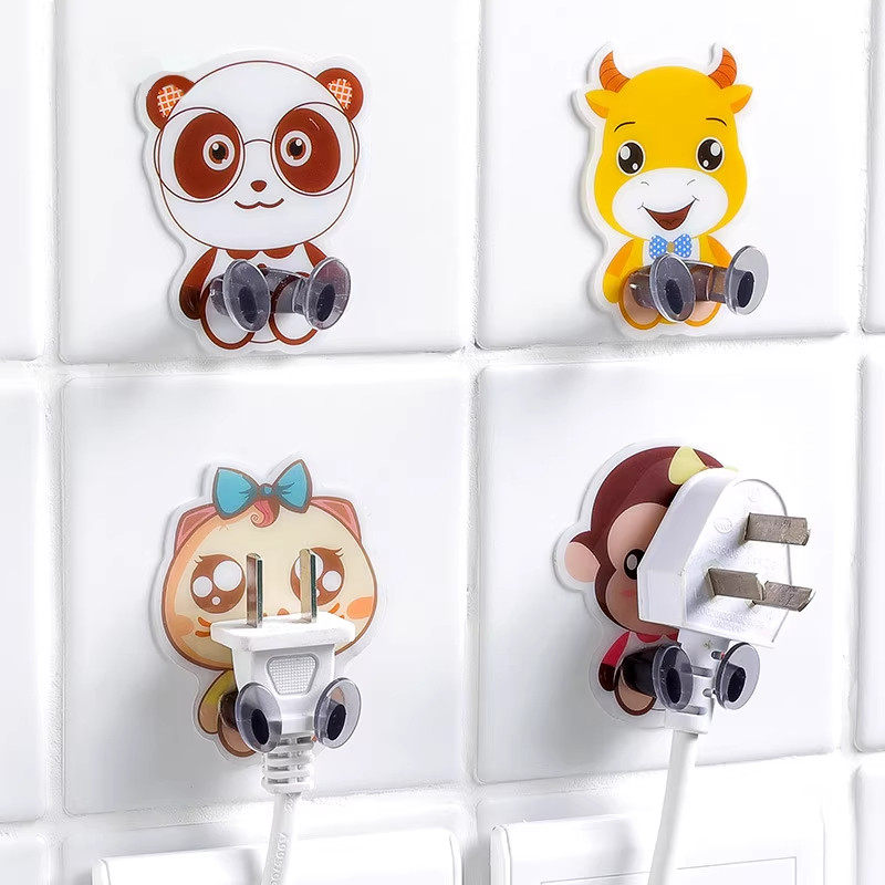 创意卡通型粘贴式插座头挂钩粘钩电器插座挂钩电源线插头整理挂架