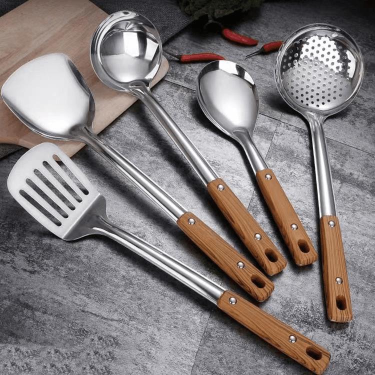 加厚防烫仿木纹煎厨房用不粘家用不锈钢锅粥勺汤勺子菜铲铲饭