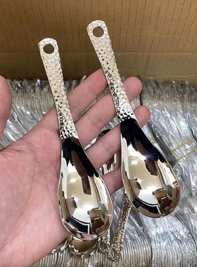 复古式锤点勺子不锈钢锤纹勺商用加厚餐勺创意吃饭勺高颜值甜品勺