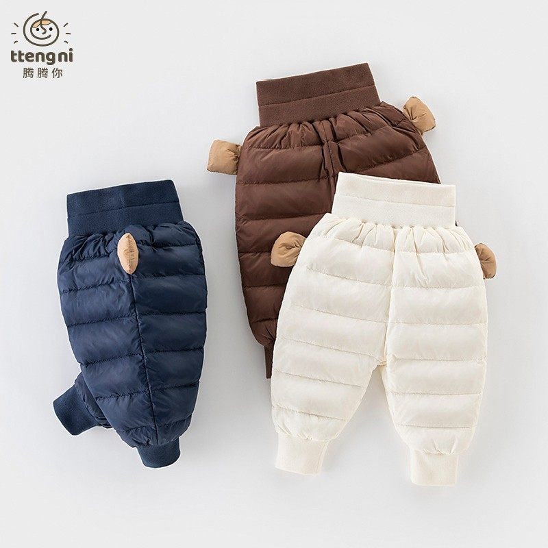 婴儿羽绒裤冬装保暖卡通男女宝羽绒内胆童装高腰护肚小童裤子冬装