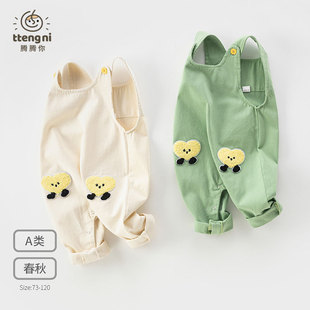 婴儿背带裤春秋可爱卡通女宝连体裤按扣裆百搭0-3岁宝宝裤子春季