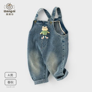 男宝牛仔背带裤春秋卡通小童牛仔长裤休闲百搭1-3岁小童裤子秋款