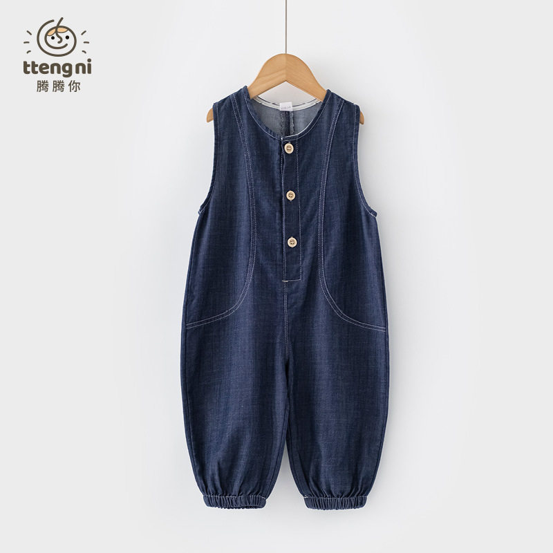 婴儿牛仔背带裤夏薄款防蚊裤男宝图片