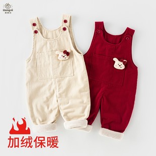 秋冬装 冬季 子婴儿棉裤 3岁婴儿纯棉a类衣服加绒连体裤 女宝背带裤