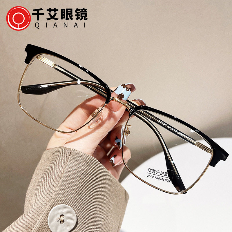 新款TR金属混合近视眼镜框复古半框方形防蓝光眼镜男士商务眼镜架
