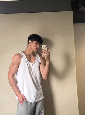 美式纯棉工字背心男大领口宽松无袖t恤低领外穿运动坎肩老头汗衫