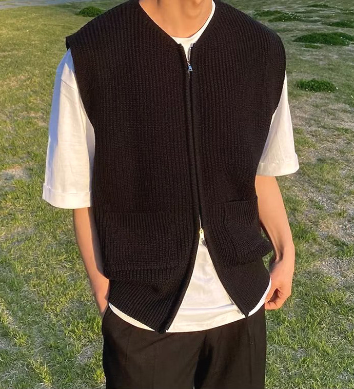 AMERICAN-STYLE CITYBOY KNITTED VEST MENS HIGH-END SENSE OF LOOSE SLEEVELESS CARDIGAN SMALL VEST PERSONALITY COLLEGE STYLE SHOULDERS
