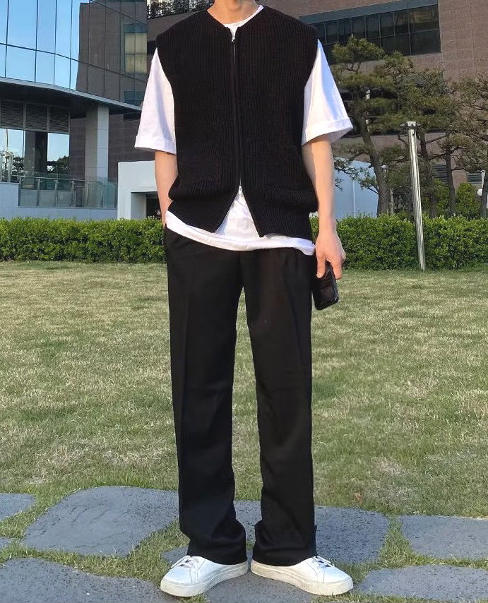 AMERICAN-STYLE CITYBOY KNITTED VEST MENS HIGH-END SENSE OF LOOSE SLEEVELESS CARDIGAN SMALL VEST PERSONALITY COLLEGE STYLE SHOULDERS