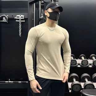 美式硬汉风精梳棉t恤男小领口健身运动长袖薄款透气内搭打底衫潮