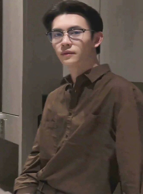 美拉德棕色棉麻衬衫男禁欲系宽松长袖意式那不勒斯亚麻工装衬衣潮