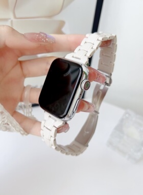 适用iwatchS8/S9苹果手表细彩色糖果树脂applewatch765表带se新款透明高级s10小清新s11表带ultra3腕带运动夏