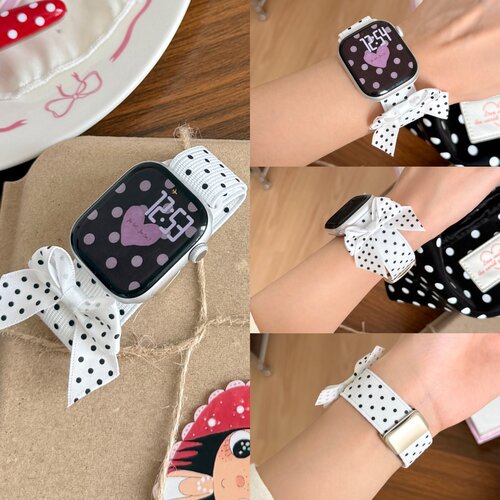 适用Applwatch12/11/10手表带韩系波点蝴蝶结红米6/5磁吸扣4表带小米10Pro可爱女生华为fit5/4智能替换带配件