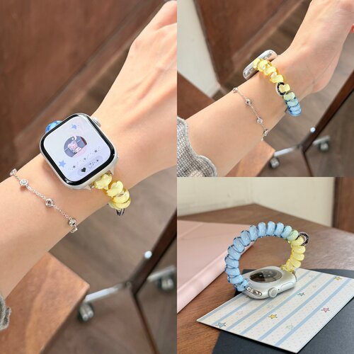 适用iwatch10苹果手表华为fit5/gt6电话线圈弹力s9彩色小米10Pro闺蜜新款S8透气s7女s6创意红米6发圈se3腕带