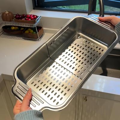 大水槽沥水篮厨房不锈钢洗菜盆家用可伸缩长方形洗水果控水置物架