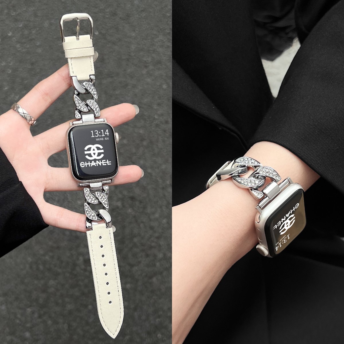 适用iwatchs11金属牛仔链间皮带