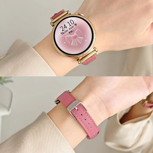 适用vivogt梅子红皮质手表带