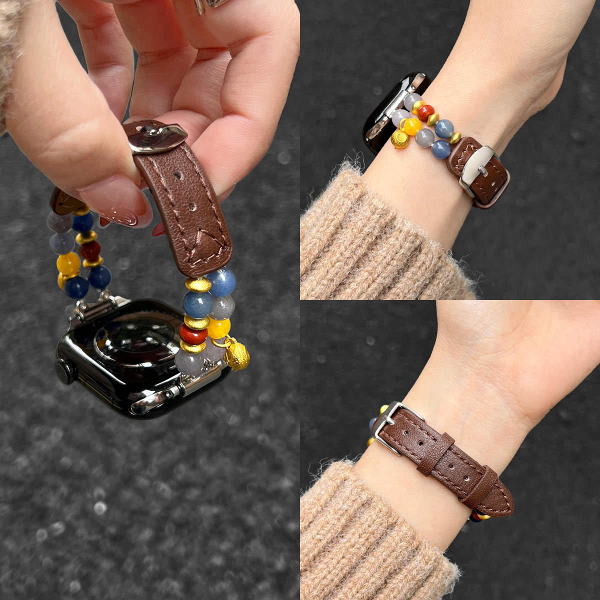 适用iwatchs11新款串珠间皮表带