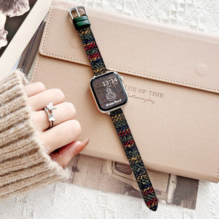适用苹果手表s11表带秋冬新品iwatchs10女款皮质表链applewatchs9手表带智能运动se3高级感s8质感s7系列6链条