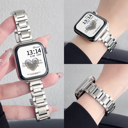 适用苹果iwatch10表带新款金属applewatch9手表带高级感智能运动手表iwatchs8链se版s10夏天专用s9创意女士