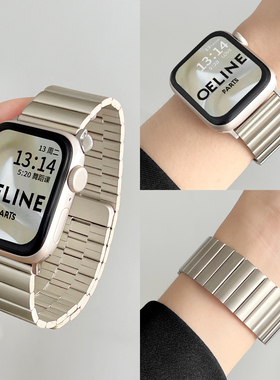 适用小米手环9pro手表带链创意新款金属8/7por手腕带磁吸红米手表5表链女生高级感watch4智能3运动2透气1链条