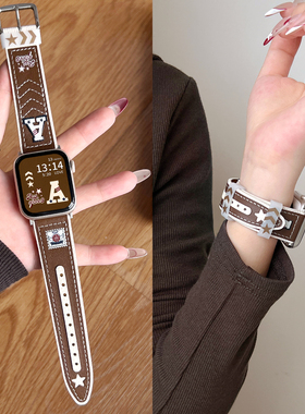 适用小米手环9pro表带秋冬新款8/7por美式真皮腕带红米watch6手表带高级感redmi手表5高颜值4智能3运动2表链1