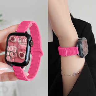 适用iwatchs10手表带s11新款硅胶磁吸applewatchs9苹果创意手表链se版高级感s8智能s7运动s6夏日s5女款s4专用