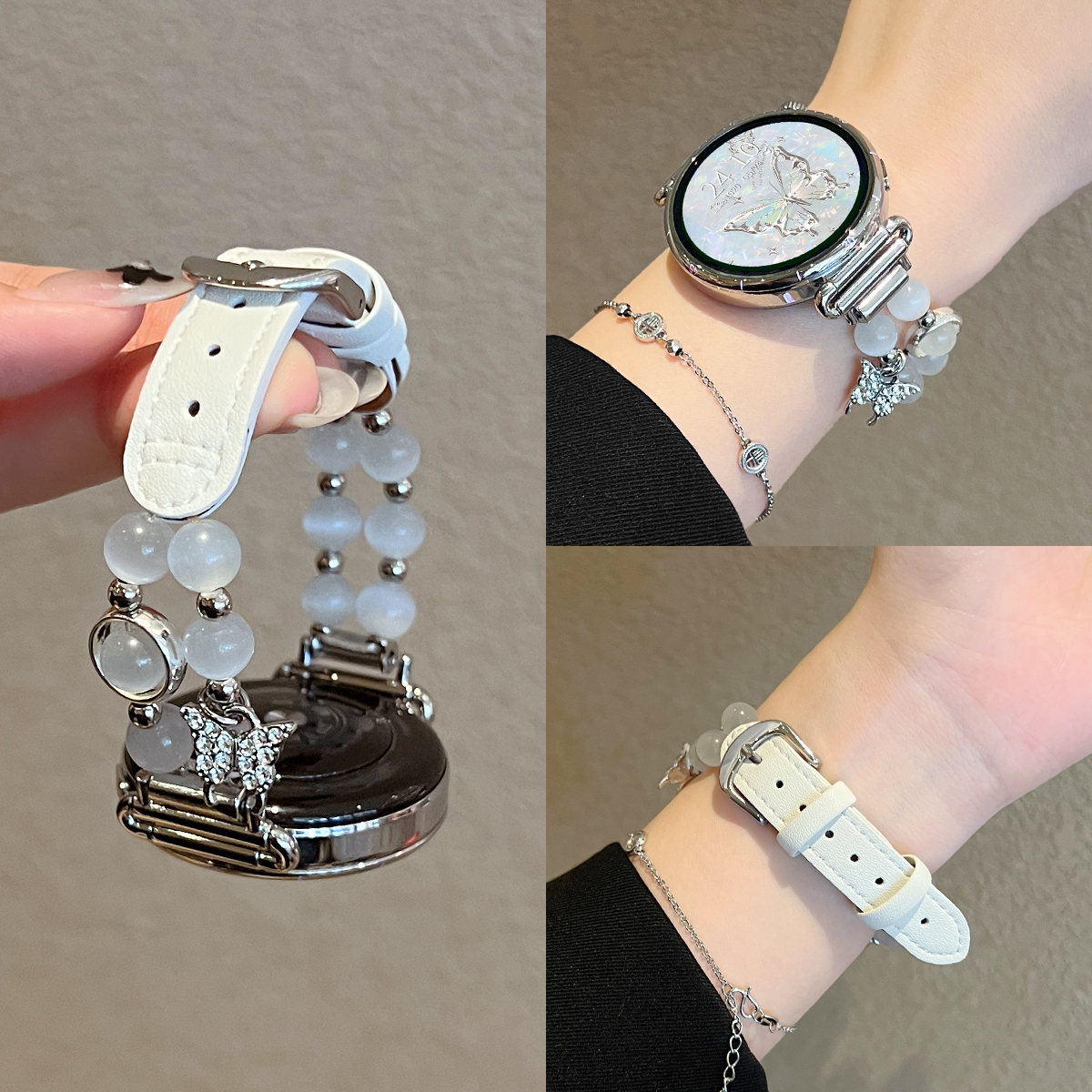 适用oppox2mini猫眼串珠皮质表带