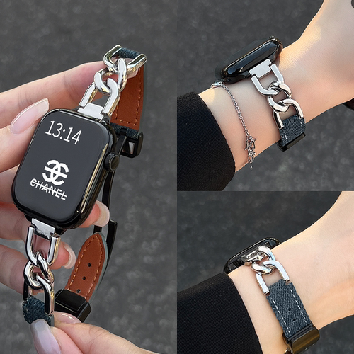 适用华为fit4/3金属牛仔皮手表带