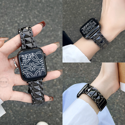 iwatchs10五铢菱格金属表带ins女