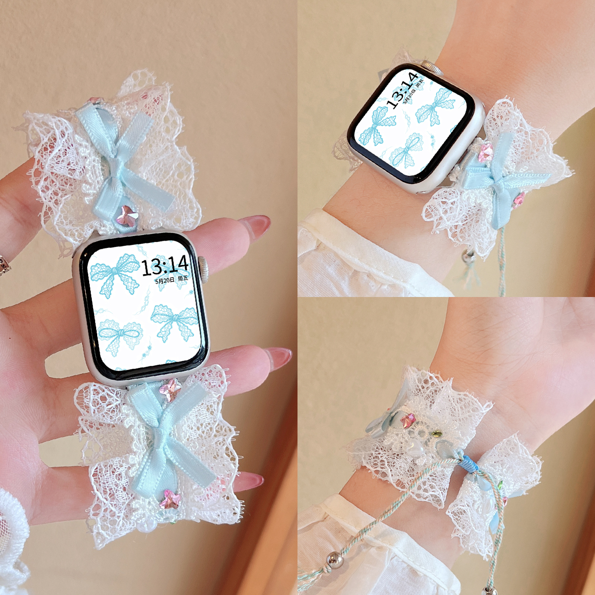 适用华为fit4/3表带蕾丝拉绳表链