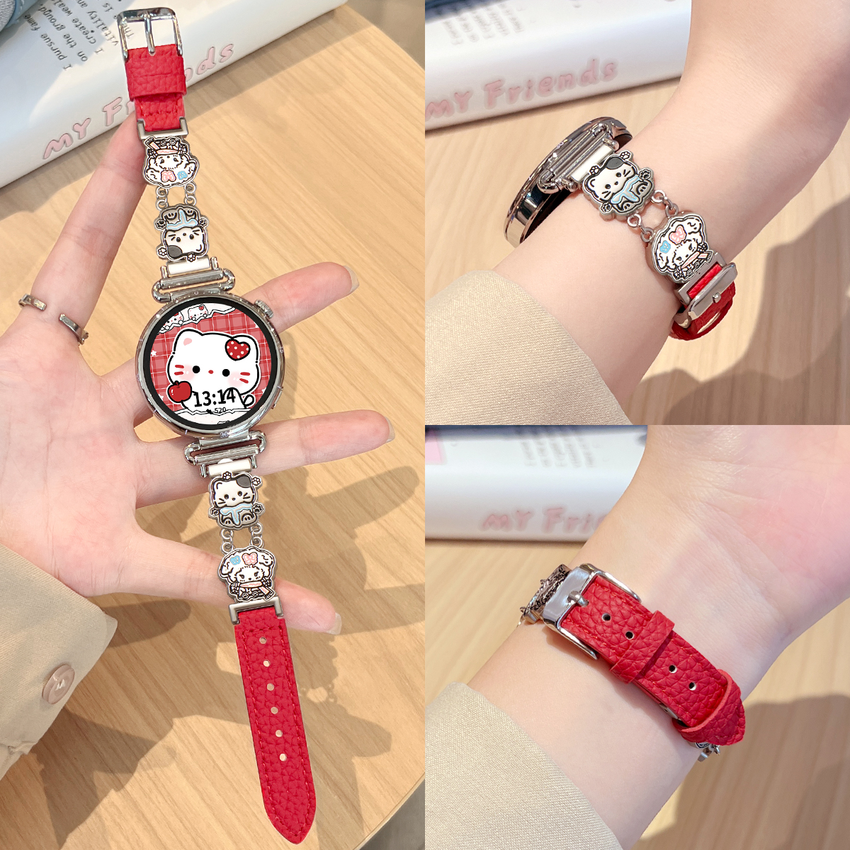 适用oppox2mini猫猫蝴蝶结皮表带