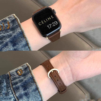 适用iwatchs10表带皮质applewatch9/8/7手表带小众s9苹果手表s8s7表链创意女式s6高级感ultra女款s10秋冬腕带
